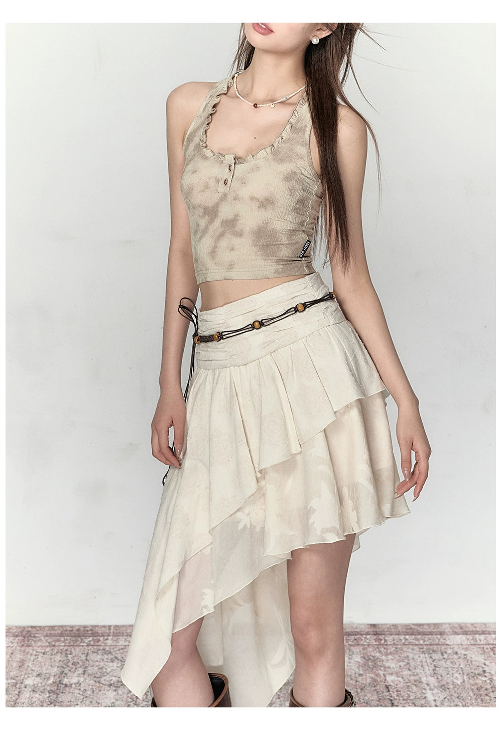 Beige New Chinese Irregular Skirt