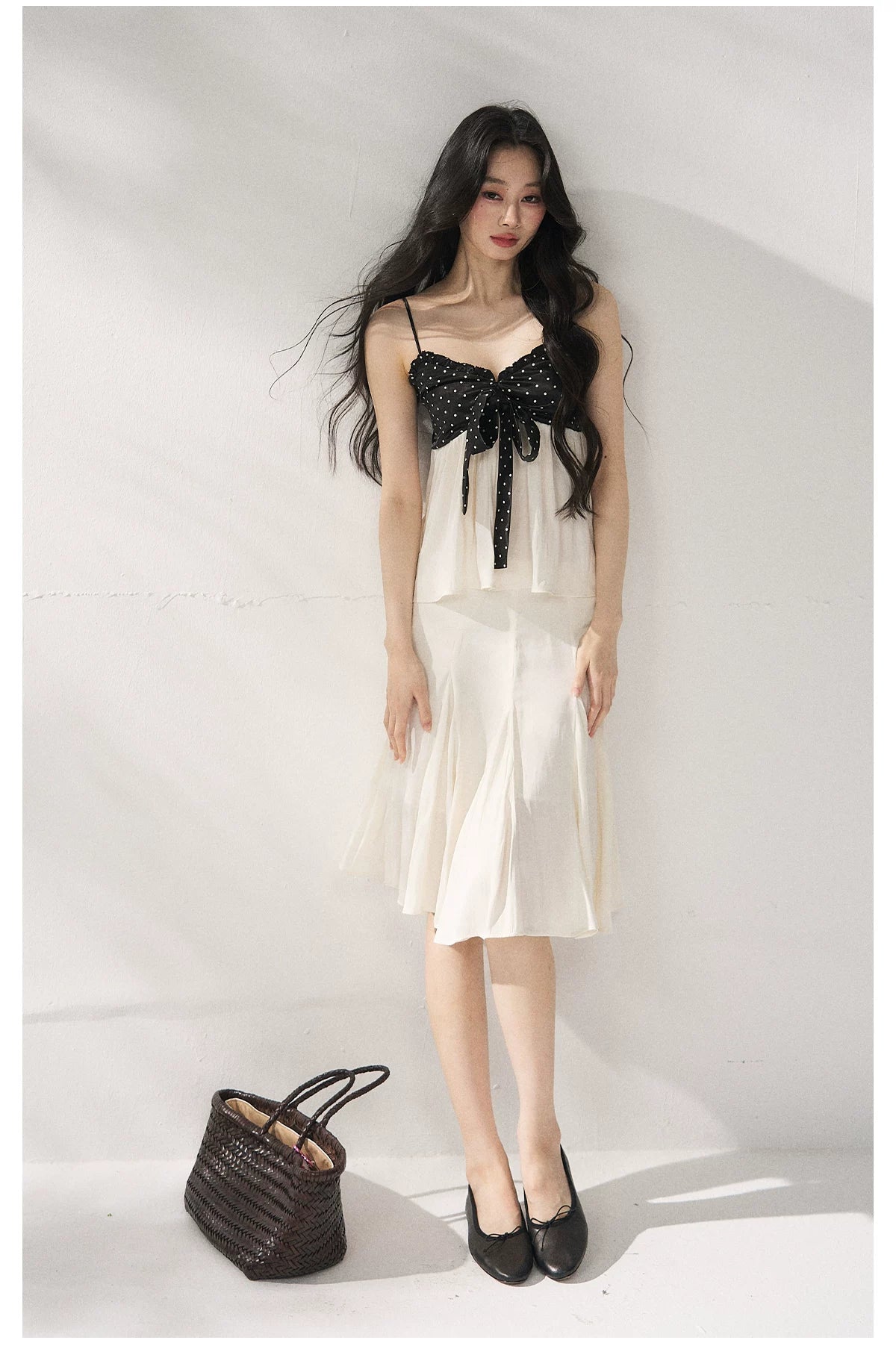 Polka Dot Camisole &amp; Bow Detail Midi Skirt Set
