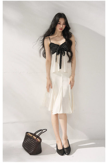 Polka Dot Camisole &amp; Bow Detail Midi Skirt Set