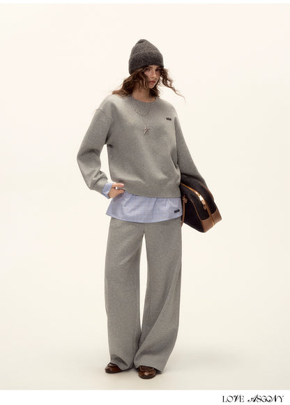 Patchwork Sweatshirt &amp; Curved-Hem Knit Pants Set