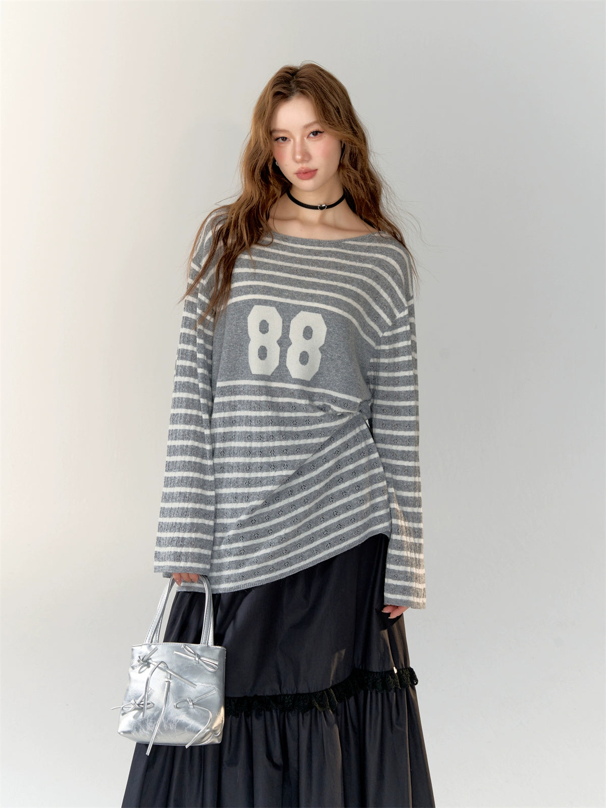 Printed Striped Knitted Sweater