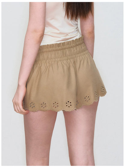 Double-Waistband Embroidered Straight Shorts