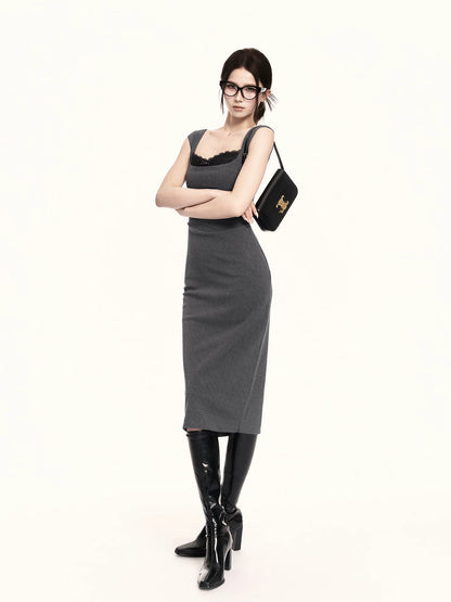 Refined Square-Neck Sculpted Midi Dress
