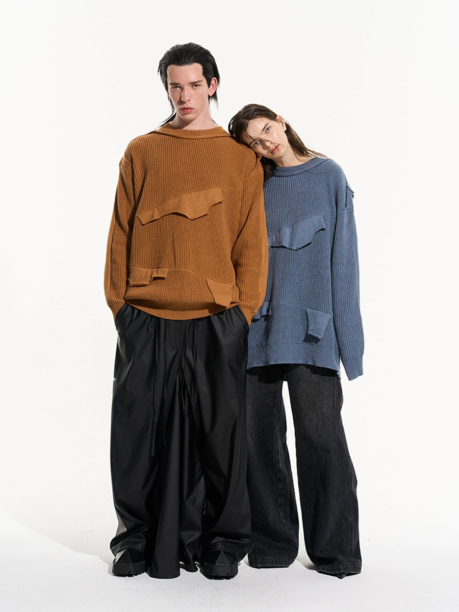 Cloud Texture Dual-Tone Distressed Knit Sweater