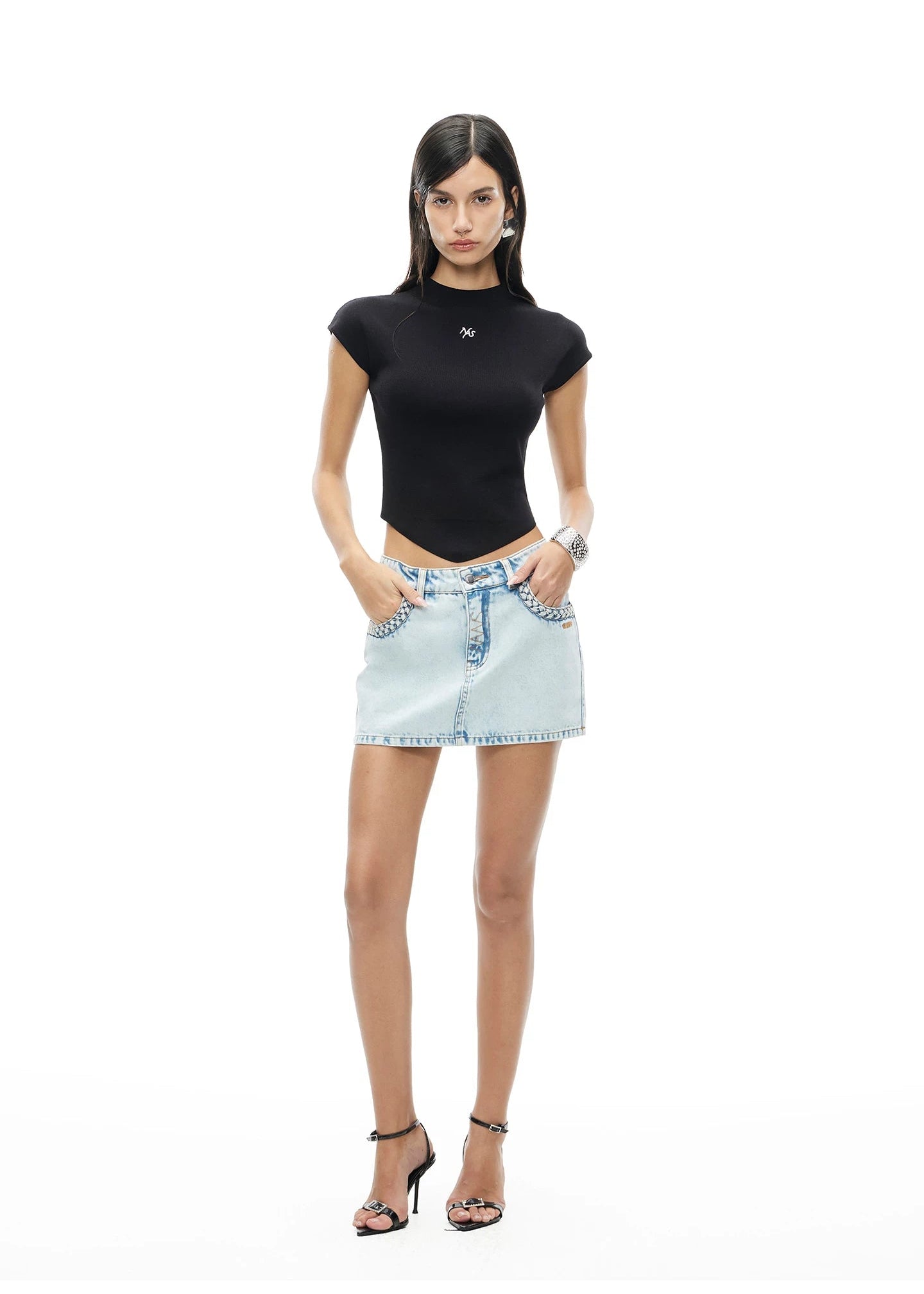 Wheat Ear Denim Mini Skirt