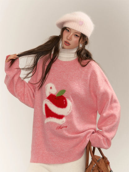 Apple Jacquard Pullover Sweater