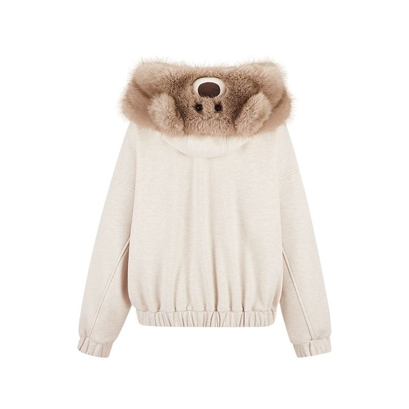 Detachable Plush Collar Hooded Jacket