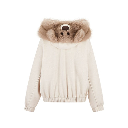 Detachable Plush Collar Hooded Jacket