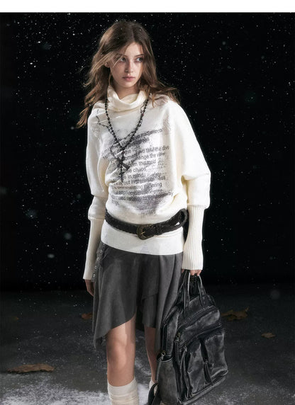 Asymmetric Graffiti Knit Sweater