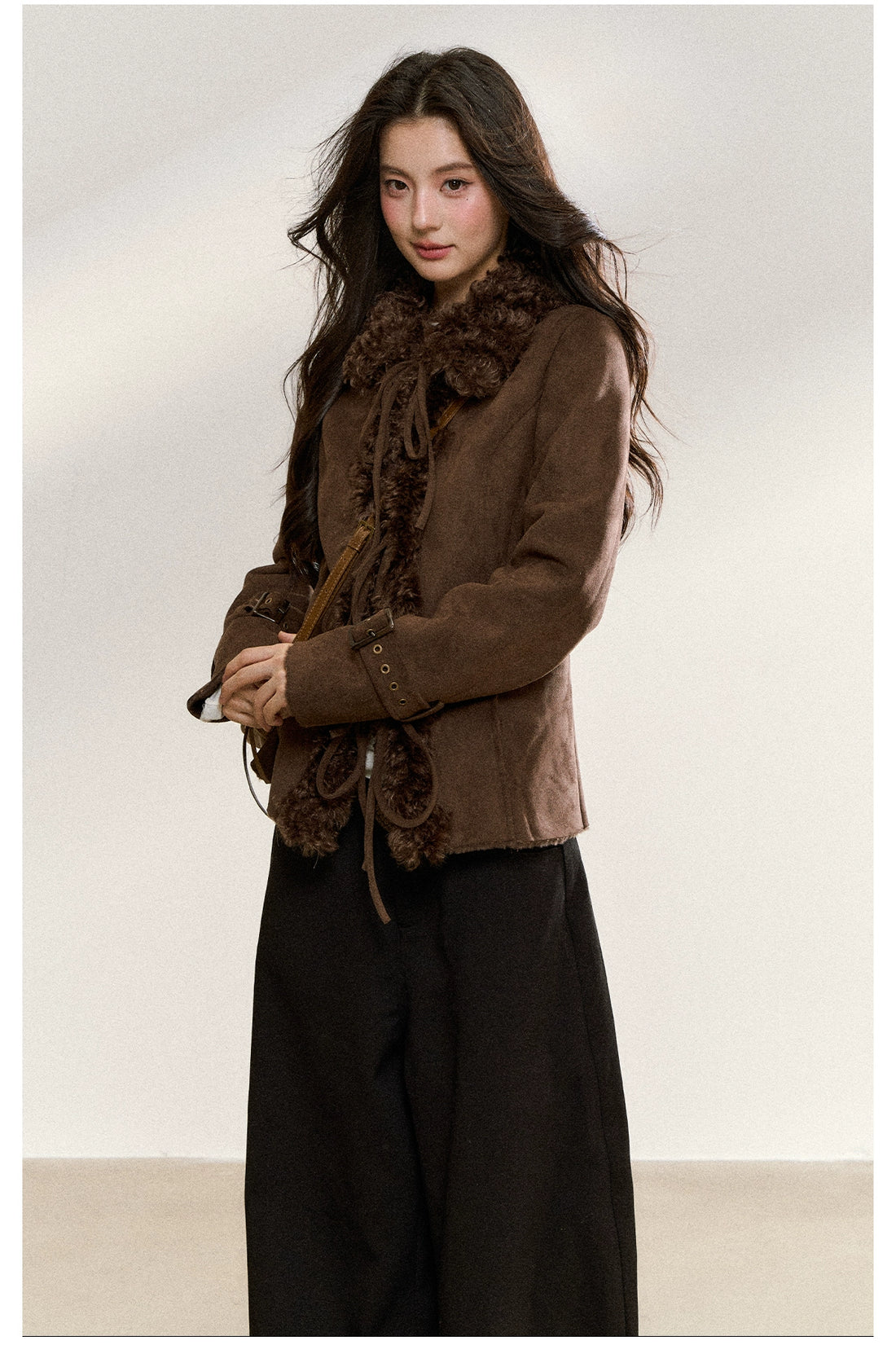 Brown Vintage Shearling Cropped Jacket - CHINASQUAD