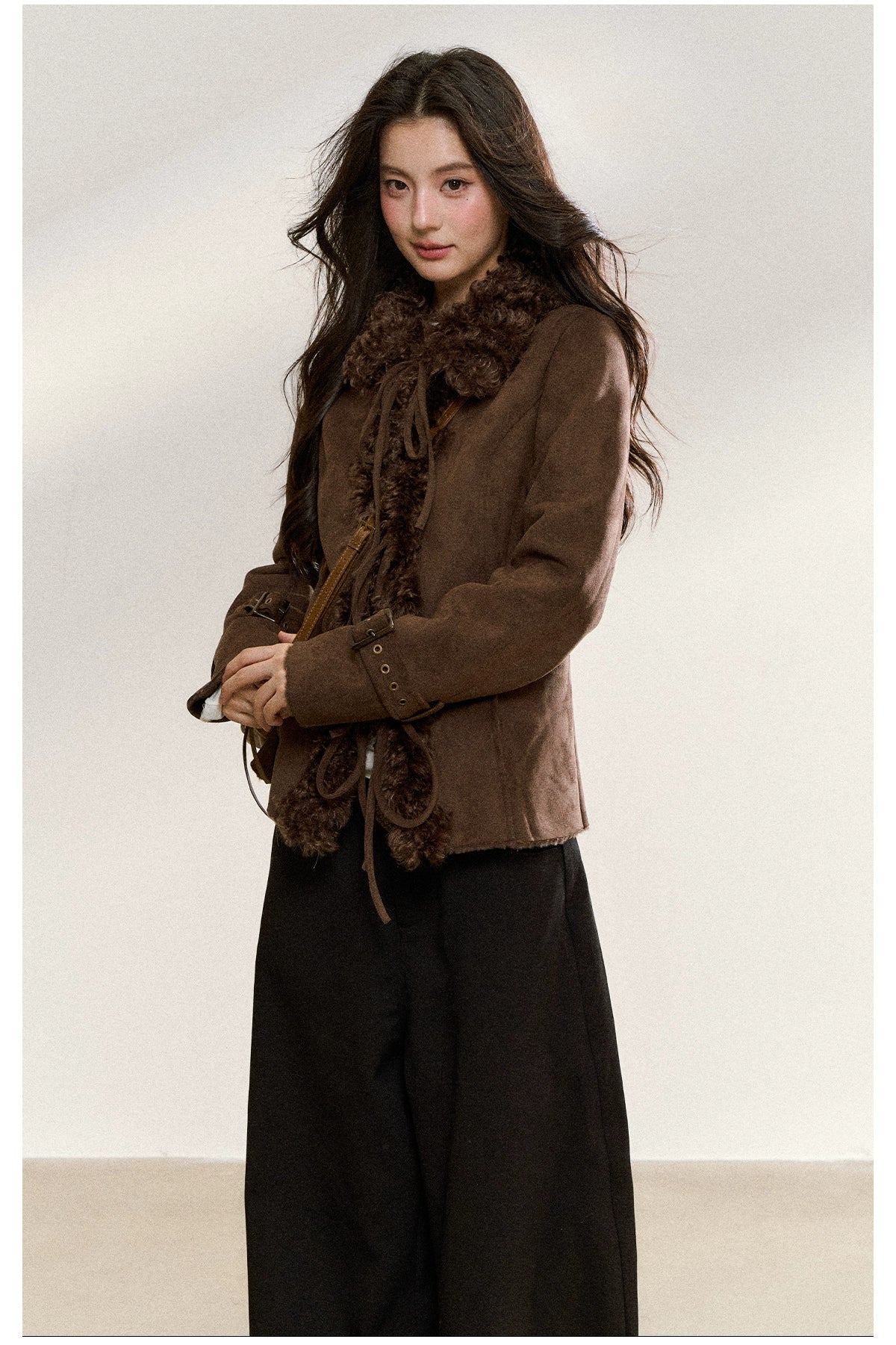 Brown Vintage Shearling Cropped Jacket