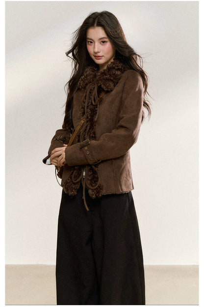 Brown Vintage Shearling Cropped Jacket