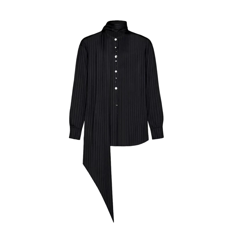Silk-Feel Deconstructed Collar Shirt