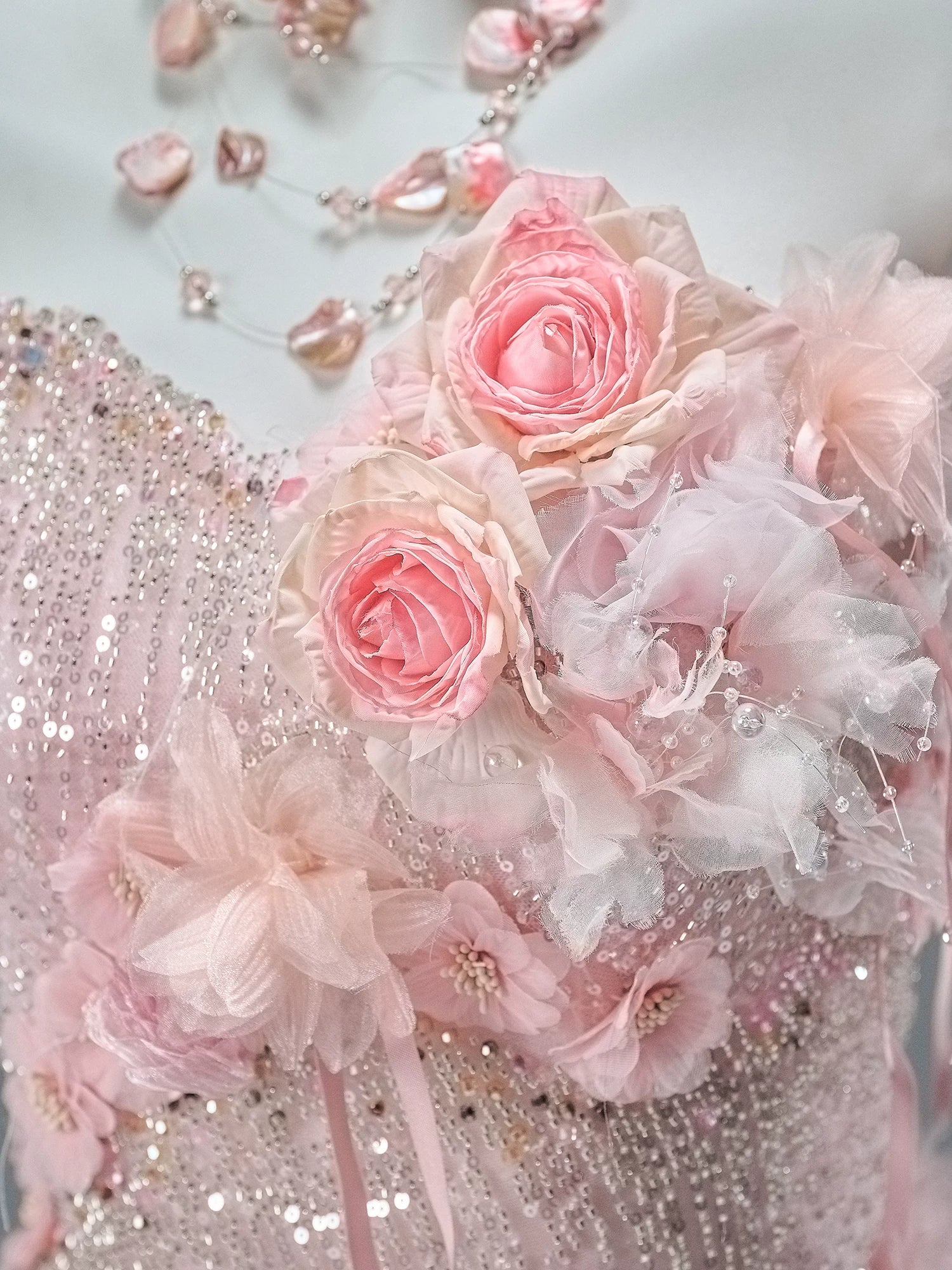 Blush Pink Haute Couture Tiered Tulle Gown
