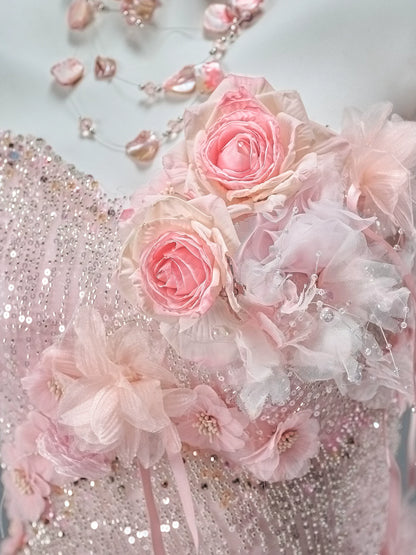 Blush Pink Haute Couture Tiered Tulle Gown