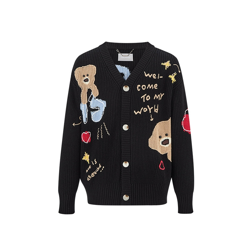 Graffiti Knit V-Neck Cardigan