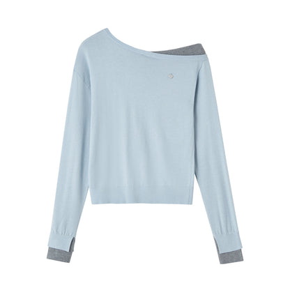 Contrast Asymmetric Layered-Look Sweater