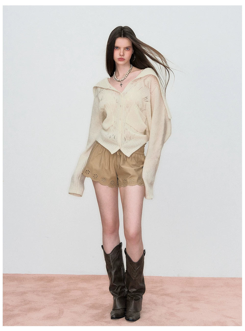 Double-Waistband Embroidered Straight Shorts