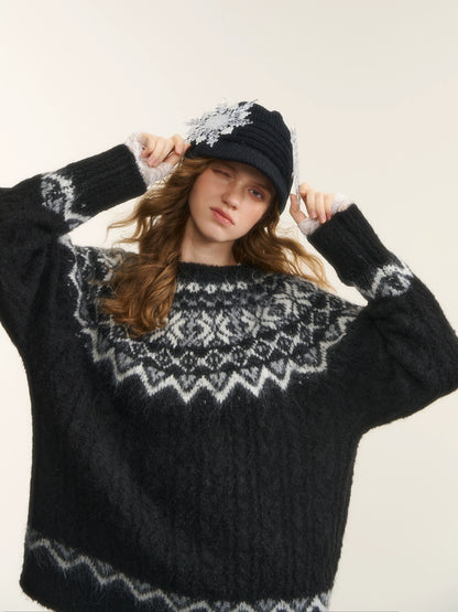 Lambswool Cable-Knit Crewneck Sweater