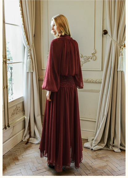Milena Chiffon Lace Lantern Sleeve Midi Dresse