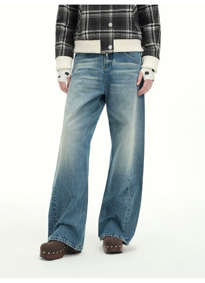 Whisker Sculpted Curved-Leg Denim Pants