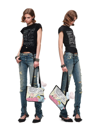 Classic Blue Distressed Slim-Fit Tapered Jeans