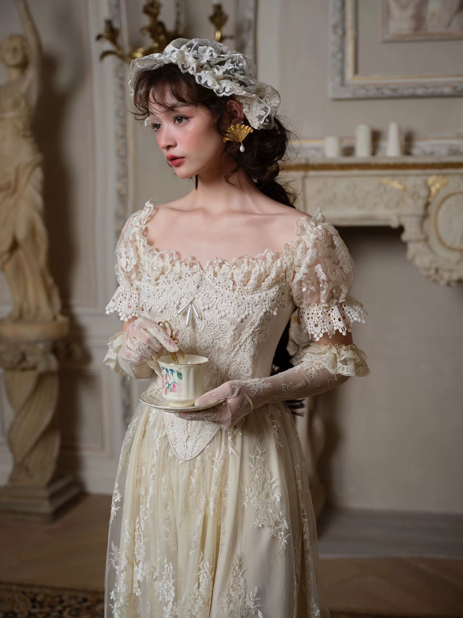 Candlelit Tears Antique Lace Corset Wedding Dress