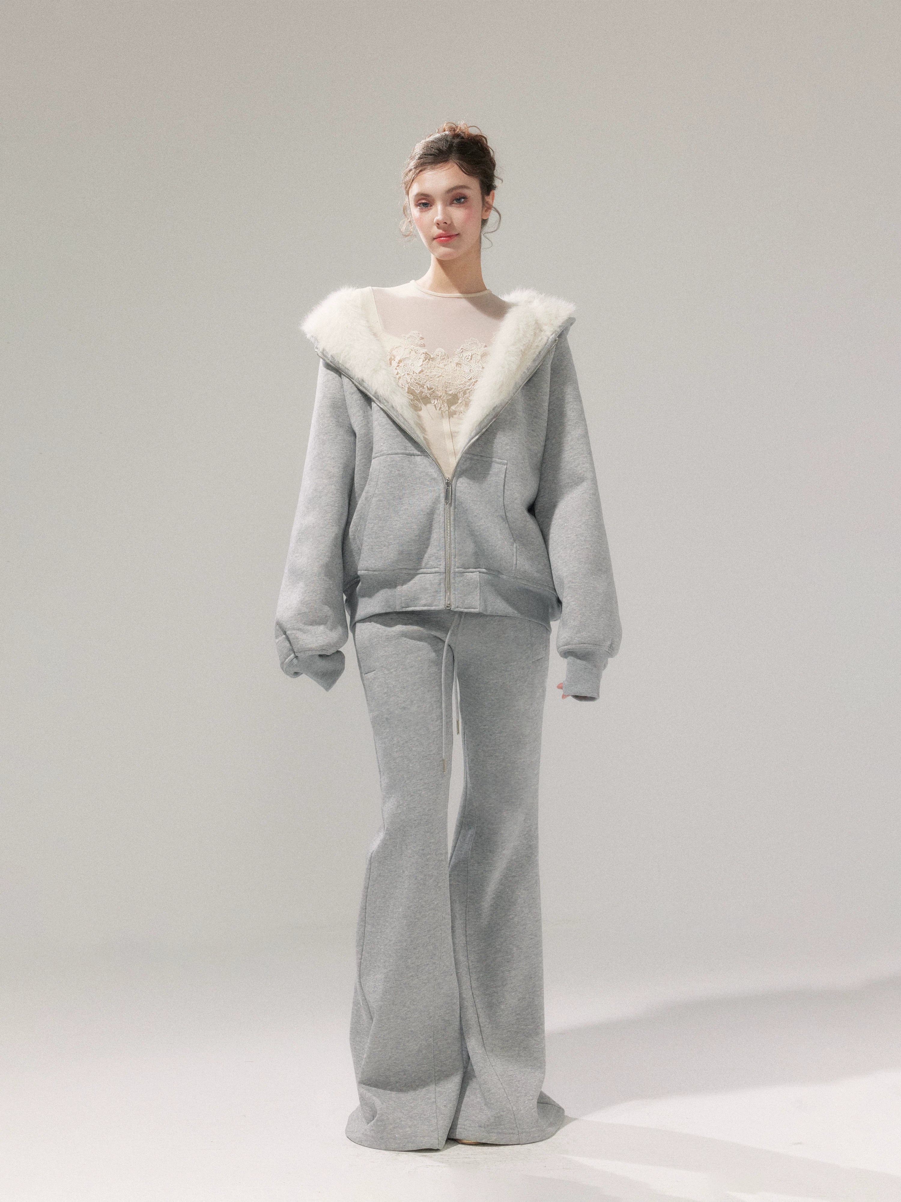 Hooded Fleece Jacket &amp; Plush Sweatpants Set