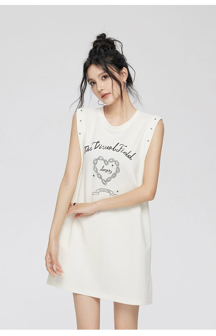 White &amp; Black Love Pattern Sleeveless Dress