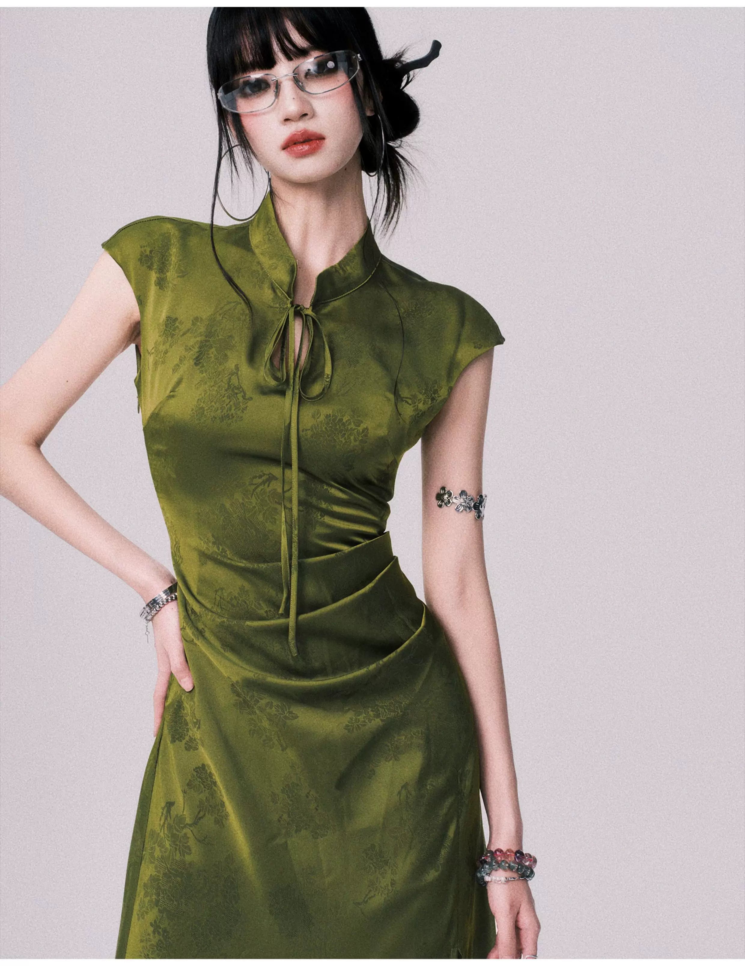 Chinese-Style Slit Cheongsam Maxi Dress