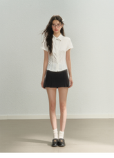 White Cinched Waist Short-Sleeve Shirt - CHINASQUAD