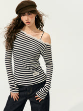 Striped Off Shoulder Fake Two-Piece T-Shirt - CHINASQUAD