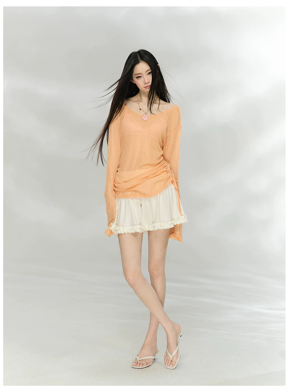 Sheer Textured Knit Open-Back Cover-Up Top
