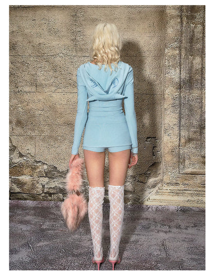 Modal Stretch Zip-Up Hoodie &amp; Faux Skirt Set