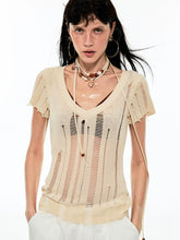 Distressed V-Neck Irregular Cover-Up Blouse - CHINASQUAD