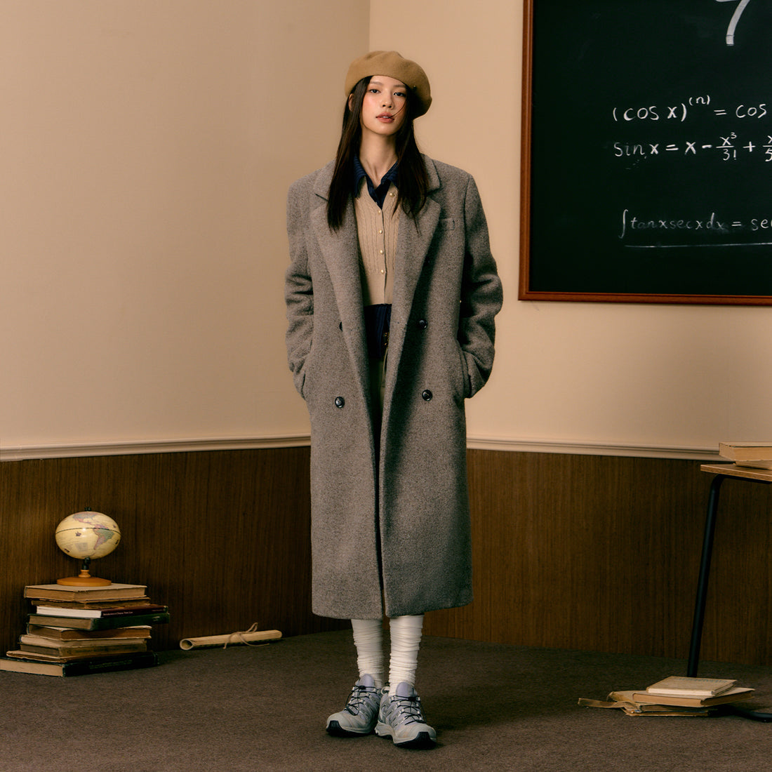 Coffee Double-breasted Wool Coat - CHINASQUAD