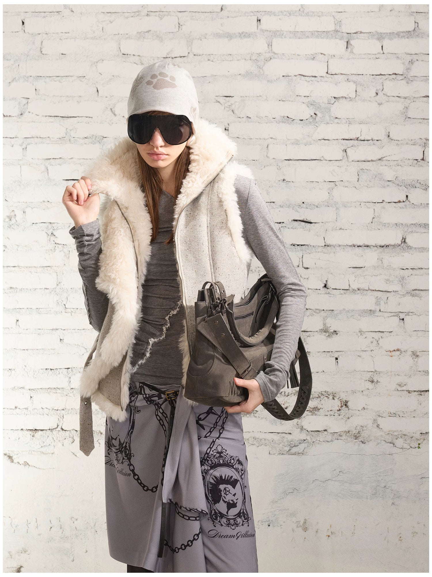 Vintage Shearling Wool-Blend Collared Vest