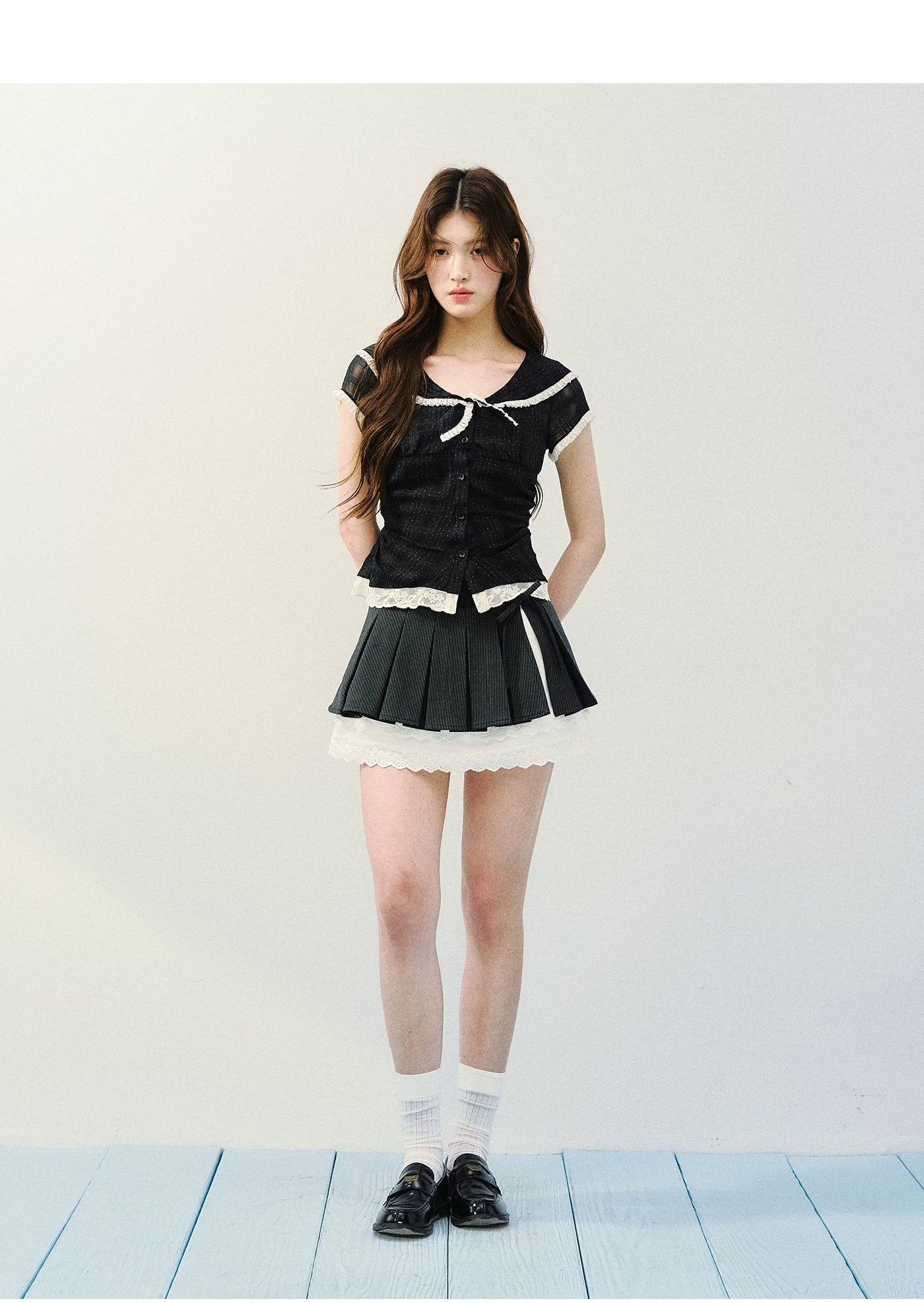 Vintage Sheer Polka Dot Sailor Collar Blouse