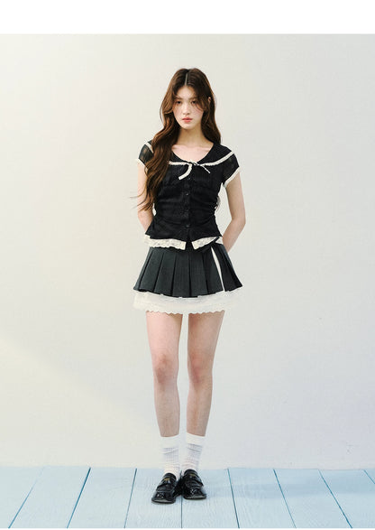 Vintage Sheer Polka Dot Sailor Collar Blouse