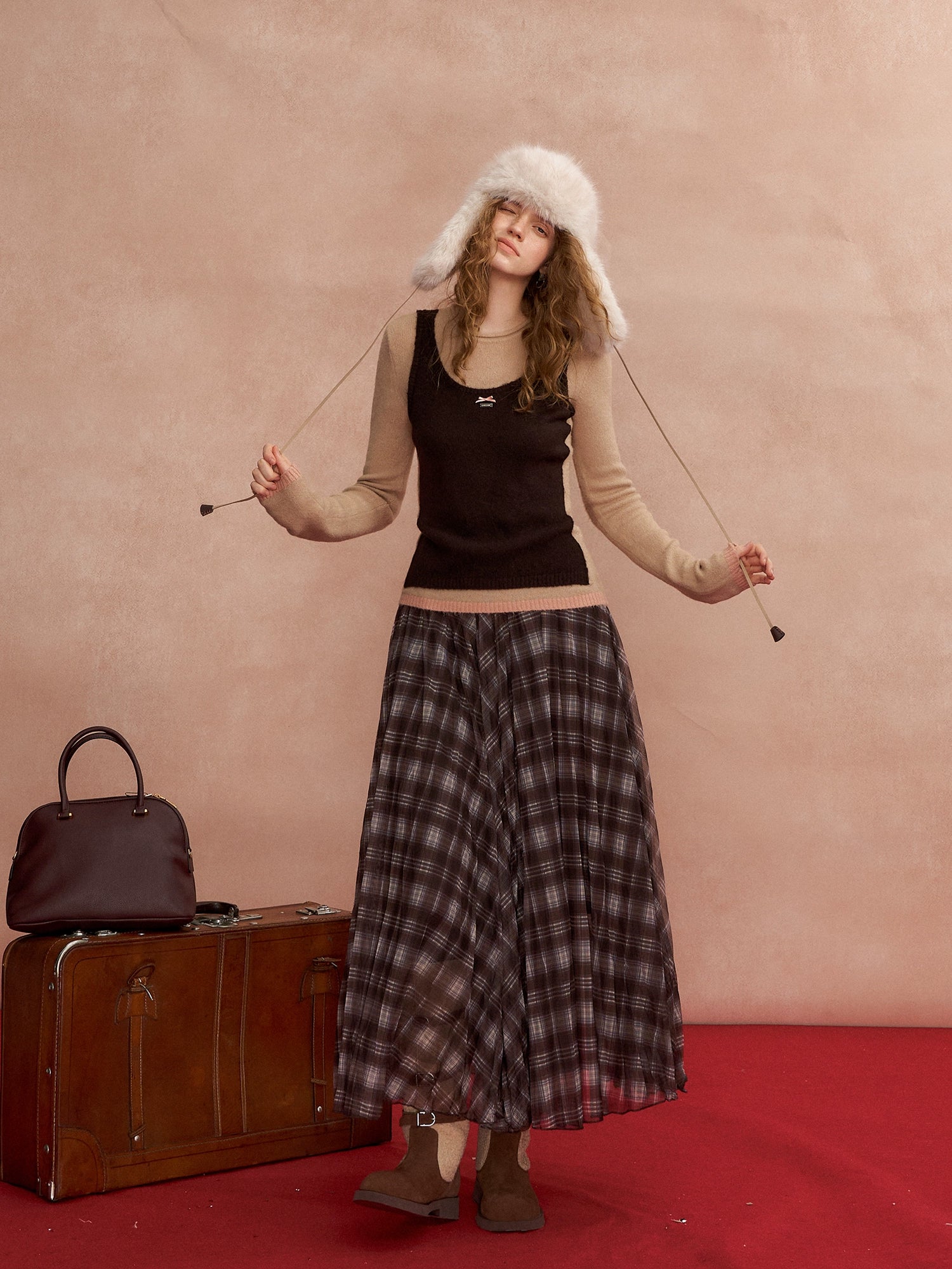 Contrast-Layered Long-Sleeve Knit Turtleneck