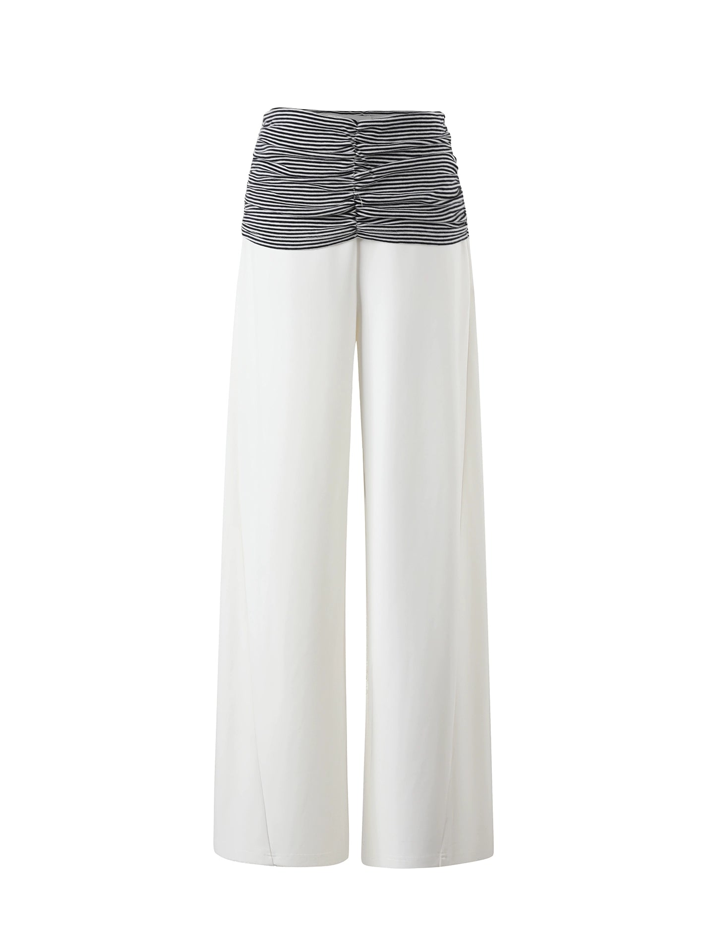 Striped Waist Panel Relaxed Straight-Leg Trousers