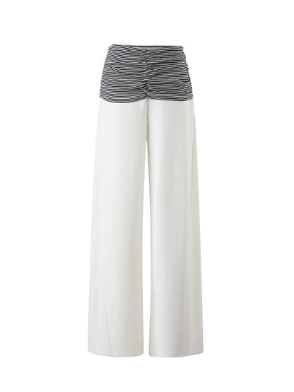 Striped Waist Panel Relaxed Straight-Leg Trousers