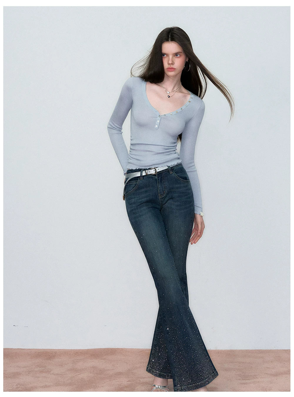 Waist-Cinched Slim-Fit Wool Knit T-Shirt