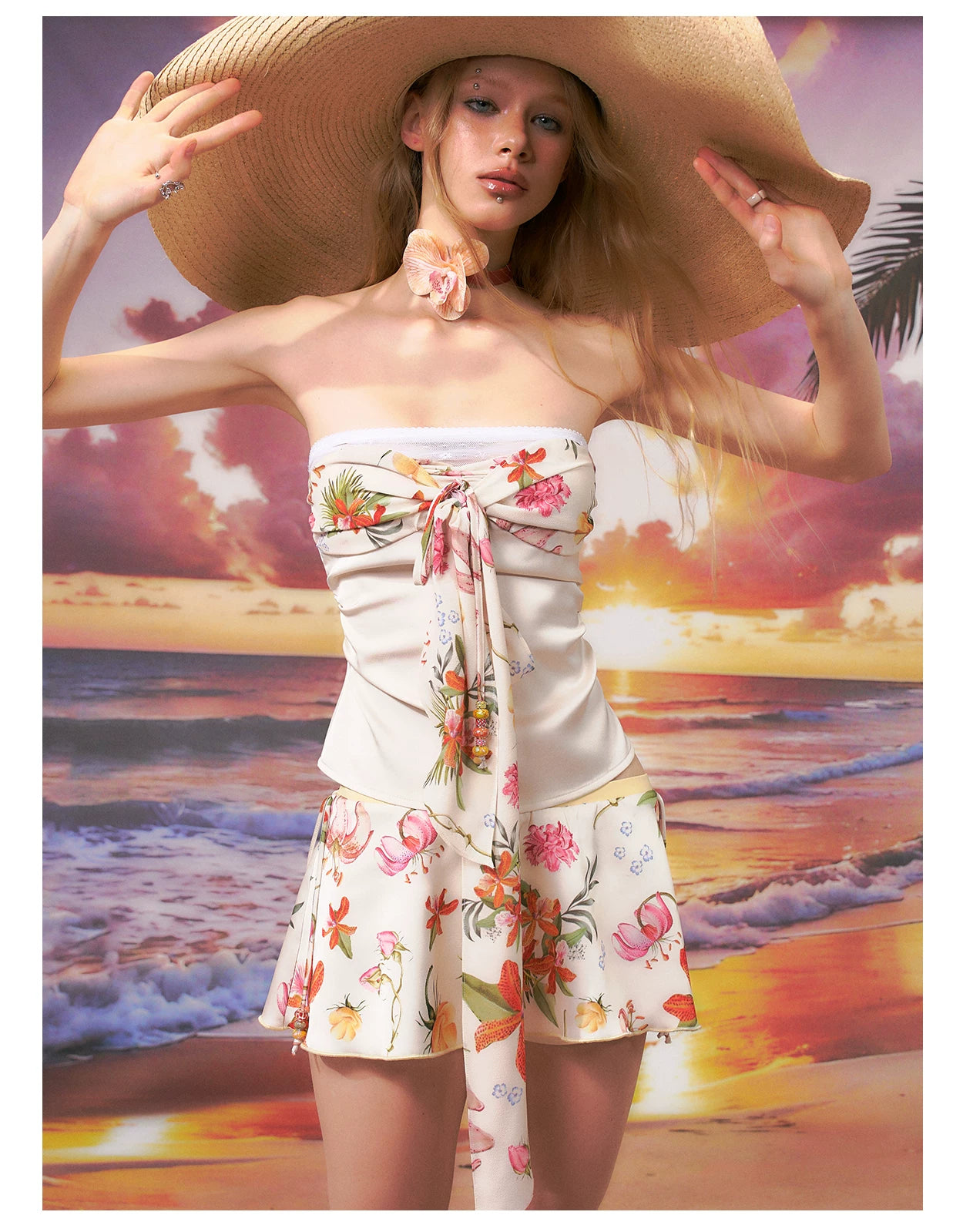 Printed Bandeau Top &amp; Mini Skirt Set