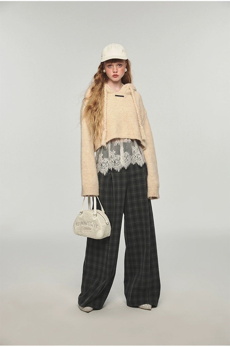 Plaid Woolen Wide-leg Pants - CHINASQUAD