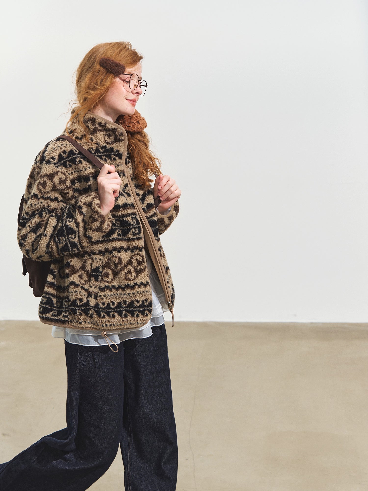 Jacquard Fleece High-Neck Oversized Jacket