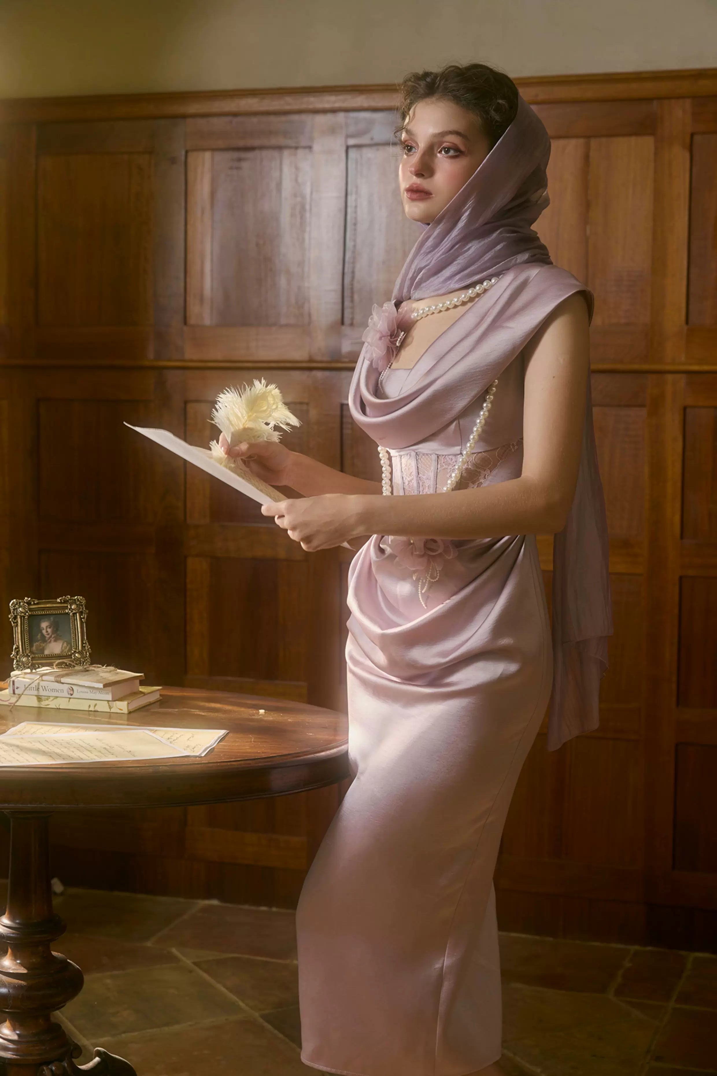 French Romantic Purple Satin Corset Dress