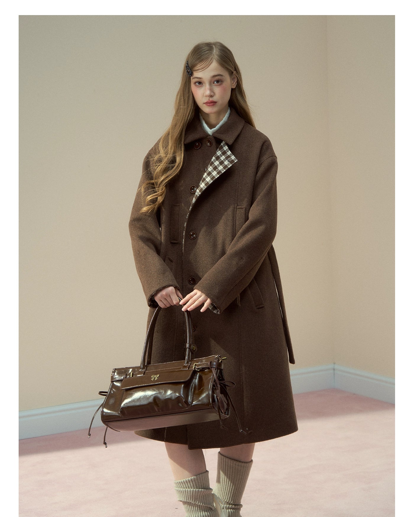 Berlin Avenue Wool Check Scarf Coat