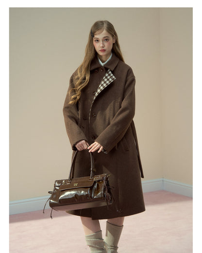 Berlin Avenue Wool Check Scarf Coat - CHINASQUAD