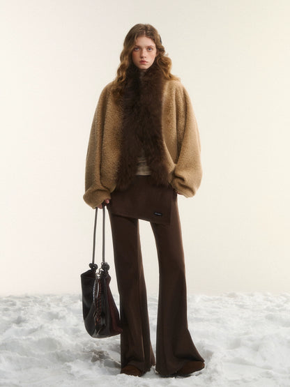 Wool-Blend Fur-Trim Cape Jacket